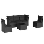 vidaXL Salon de jardin 6 Pièces avec coussins noir résine tressée