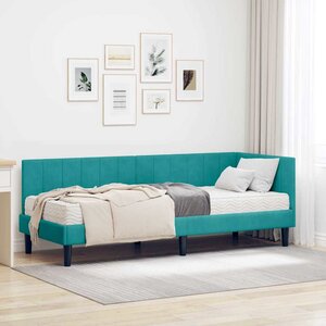 vidaXL Cadre de lit d'angle avec matelas 2 Pièces Turquoise Velours