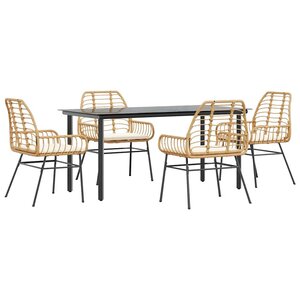 vidaXL Ensemble à manger jardin coussins 5Pièces marron poly rotin verre