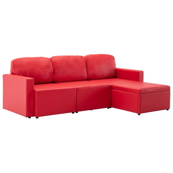 vidaXL Canapé-lit modulaire 3 places Rouge Similicuir