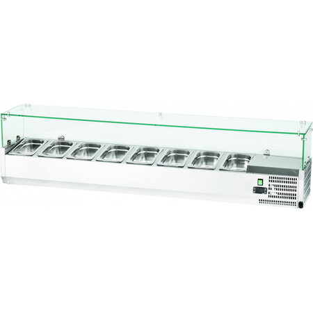 Saladette réfrigérée à poser avec vitre 8 bacs gn 1/4 - stalgast - r600a - acier inoxydable55 6 1800x335x427mm