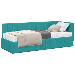 vidaXL Cadre de lit d'angle avec matelas 2 Pièces Turquoise Velours