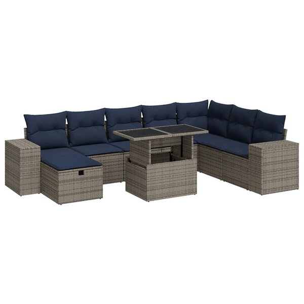 vidaXL Salon de jardin avec coussins 9Pièces marron résine tressée acacia