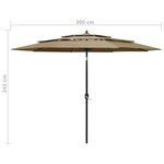 Vidaxl parasol à 3 niveaux avec mât en aluminium taupe 3 m