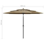 vidaXL Parasol à 3 niveaux avec mât en aluminium Taupe 3 m