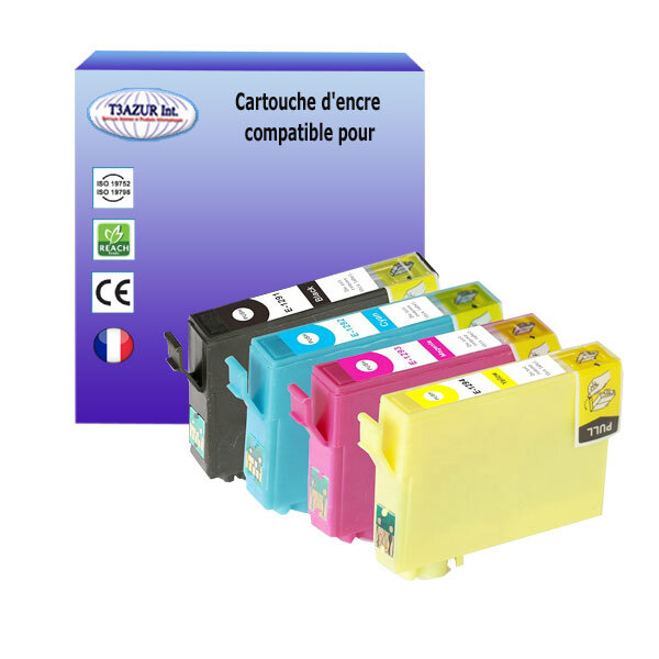 4  Cartouches Compatibles pour Epson WF3010DW WF3520DWF WF3530DTWF WF3540DTWF WF7015 WF7515 WF7525 remplace Epson T1291/2/3/4- T3AZUR