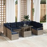 vidaXL Ensemble de canapé de jardin 10 Pièces Gris et bleu marine