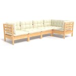 vidaXL Salon de jardin 5 Pièces avec coussins crème bois de pin