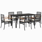 vidaXL Ensemble à manger de jardin coussins 7Pièces Noir Résine tressée