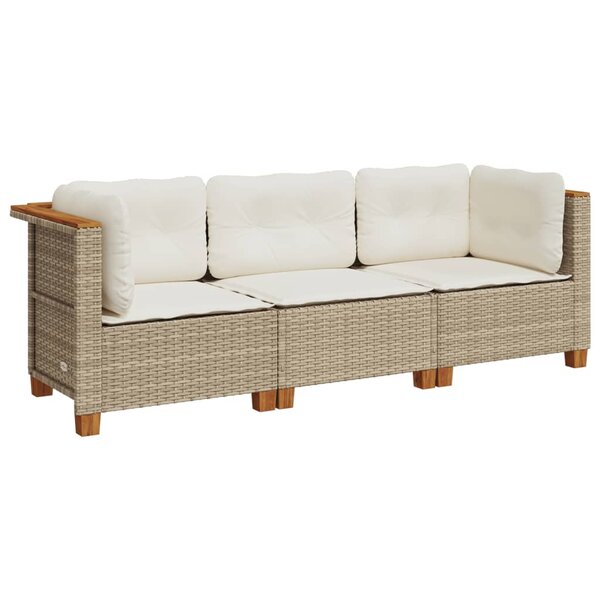 vidaXL Canapé de jardin avec coussins 3 places beige résine tressée