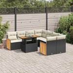 vidaXL Salon de jardin avec coussins 9 Pièces noir résine tressée acacia