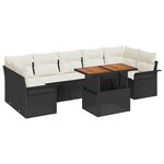 vidaXL Canapé de jardin 8 pièces avec coussins - Noir  poly rotin et acacia