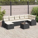 vidaXL Ensemble de canapé de jardin avec coussin 8 Pièces Noir Poly rotin