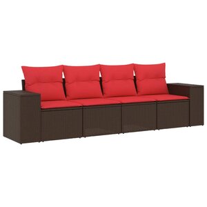 vidaXL Salon de jardin 4 Pièces avec coussins marron résine tressée