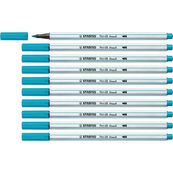 Feutre pinceau pen 68 brush  bleu clair x 10 stabilo