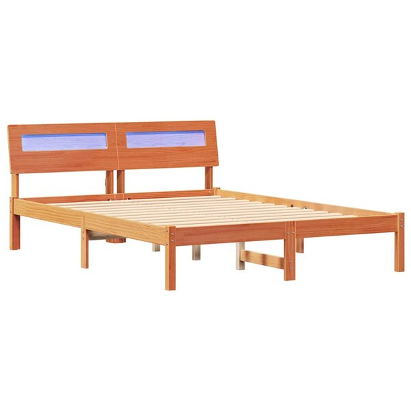 vidaXL Cadre de lit avec tête de lit Brun cire 140 x 190 cm Pin massif