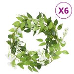 vidaXL Guirlandes de fleurs 6 Pièces blanc 200 cm