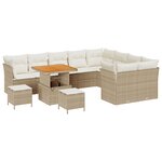 vidaXL Set de canapés de jardin 12 pièces avec des coussins en poly rotin beige et acacia.