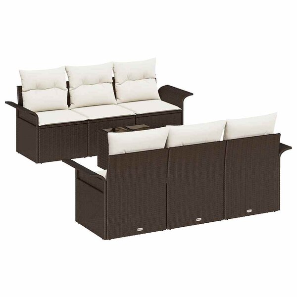 vidaXL Ensemble de canapé de jardin avec coussin 7 Pièces Marron  Crème