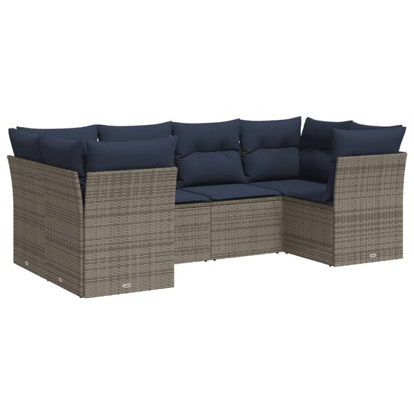 vidaXL Salon de jardin 6 Pièces avec coussins gris résine tressée