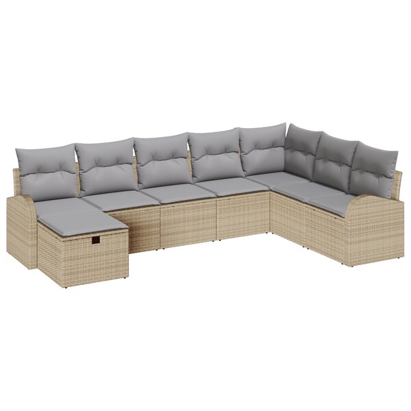 vidaXL Ensemble de 8 Canapés de Jardin avec Coussins Beige Rattan PE
