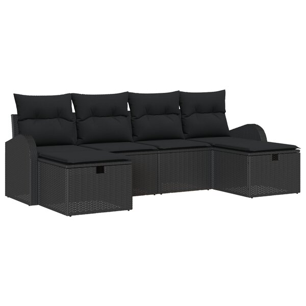 vidaXL Ensemble de Canapés de Jardin 6 pièces avec Coussins Noir Poly Rattan