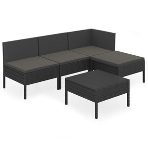 vidaXL Salon de jardin 5 Pièces avec coussins résine tressée noir