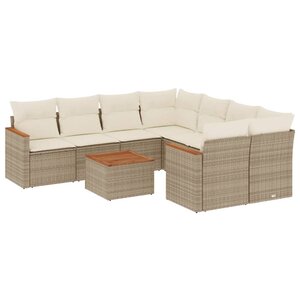 vidaXL Salon de jardin avec coussins 9 Pièces beige résine tressée