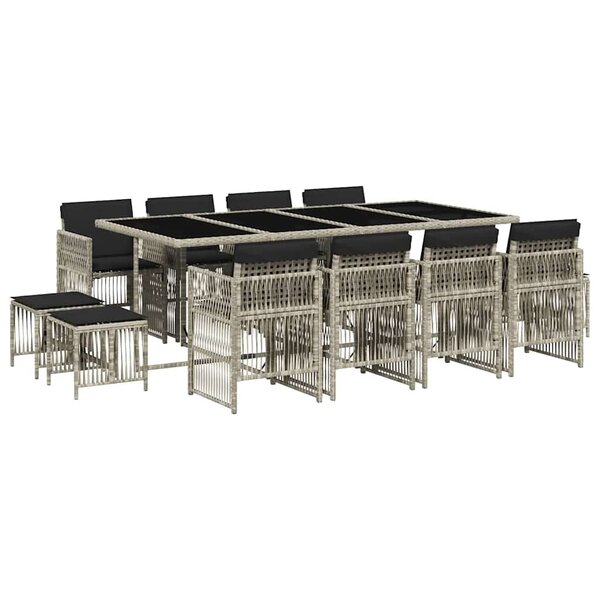 vidaXL Ensemble à manger de jardin et coussins 13 Pièces gris clair rotin