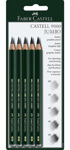 Blister de 5 Crayons graphite CASTELL 9000 Jumbo HB, 2B, 4B, 6B, 8B FABER-CASTELL