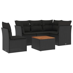 vidaXL Salon de jardin 6 Pièces avec coussins noir résine tressée