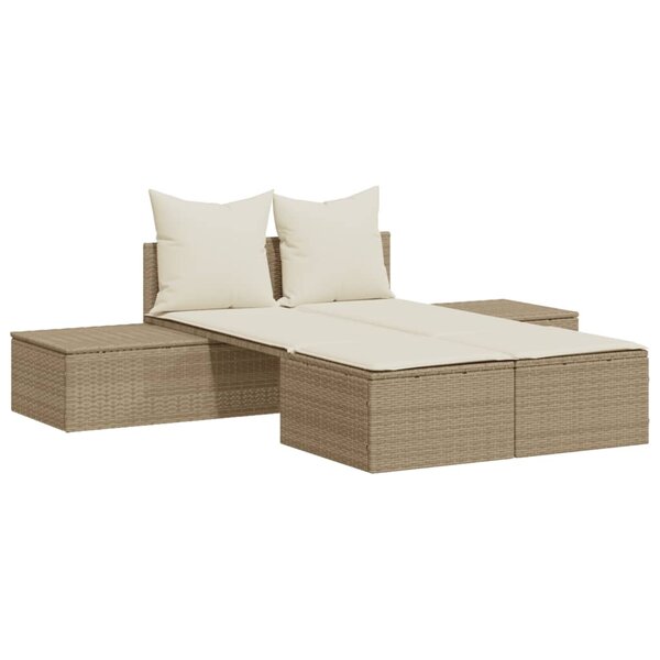 vidaXL Chaise longue double avec coussins beige résine tressée