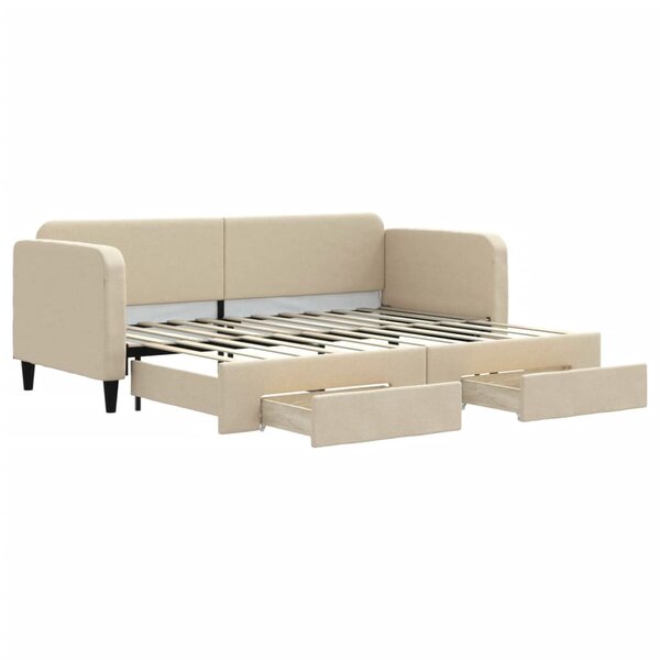 vidaXL Lit de jour avec gigogne et tiroirs crème 80x200 cm tissu