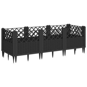 vidaXL Jardinière avec piquets noir 123 5x43 5x43 5 cm PP