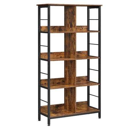 Bibliothèque 8 compartiments étagère livres meuble de rangement ouvert pour bureau salon chambre 80 x 33 x 149 cm style industriel marron rustique et noir