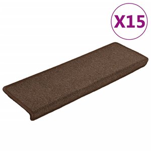 vidaXL Tapis d'escalier 15 pièces 65 x 21 x 4 cm Marron Bord rectangulaire