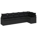 vidaXL Ensemble de canapé de jardin avec coussin 6 Pièces Noir Poly rotin