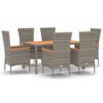vidaXL Ensemble à manger de jardin et coussins 7 Pièces gris rotin