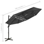 vidaXL Parasol à 4 niveaux avec mât en aluminium Anthracite 3x3 m