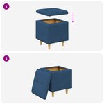 vidaXL Pouf de rangement avec coussin Bleu 40 x 40 x 45 cm tissu