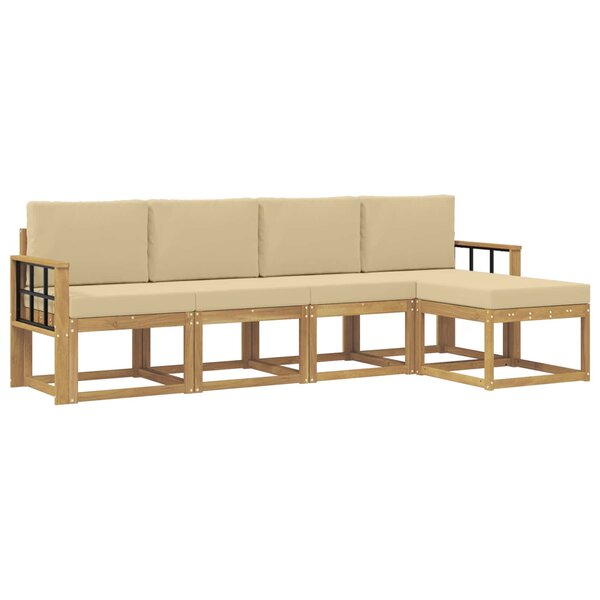 vidaXL Ensemble de canapés d'extérieur 5 Pièces Blanc et Beige