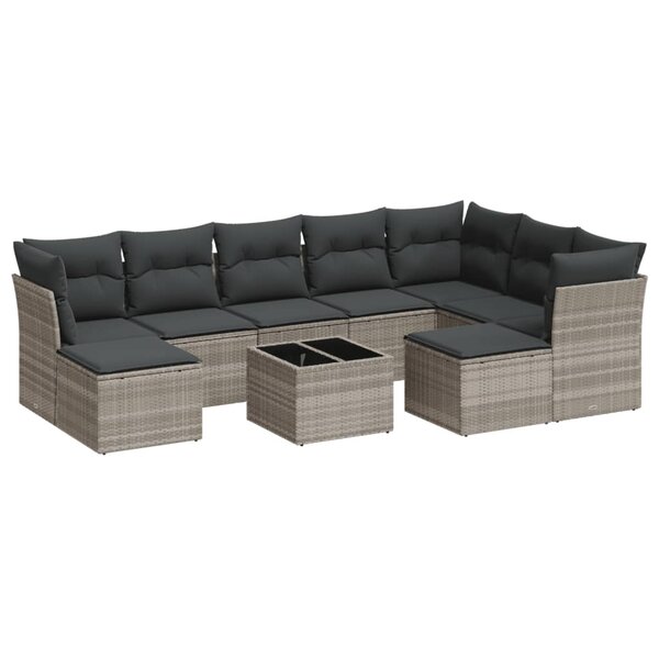 vidaXL Salon de jardin avec coussins 10 Pièces gris clair résine tressée