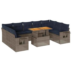vidaXL Salon de jardin avec coussins 10 Pièces gris résine tressée
