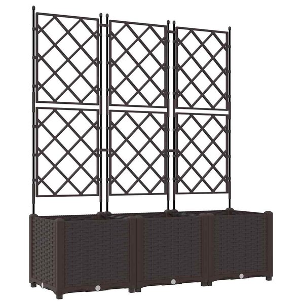 vidaXL Bac à fleurs avec Treillis 3 Pièces Marron 120 x 40 x 143 cm PP