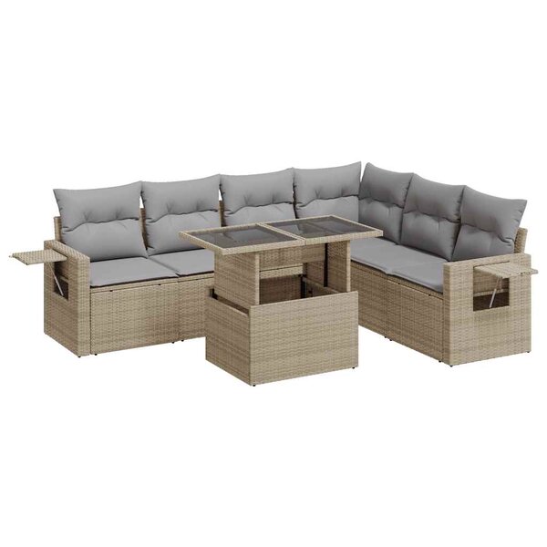 vidaXL Salon de jardin avec coussins 7 Pièces beige résine tressée