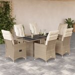 vidaXL Ensemble de bistro de jardin 7 Pièces coussins beige poly rotin
