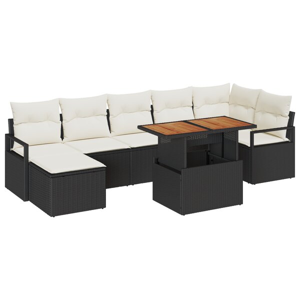 vidaXL Ensemble de jardin 8 pièces avec coussins noir en poly rotin acacia