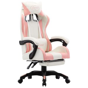 Chaise fauteuil siège pivotante de bureau informatique étude de jeux vidéo et repose-pied Rose et similicuir rose 02_0024224