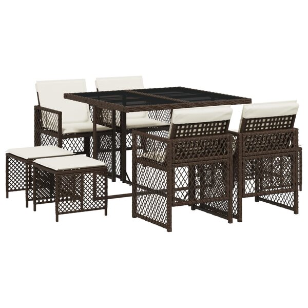 vidaXL Ensemble à manger de jardin et coussins 9 Pièces marron poly rotin