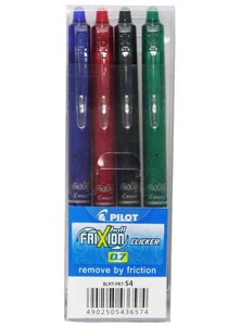 Lot de 4 Stylo roller FRIXION BALL CLICKER 07 BASIQUE Bleu  Noir  Rouge  Vert PILOT